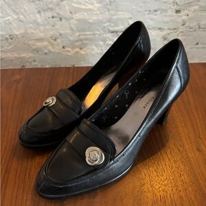 Etienne Aigner Black Leather Penny Loafer heels